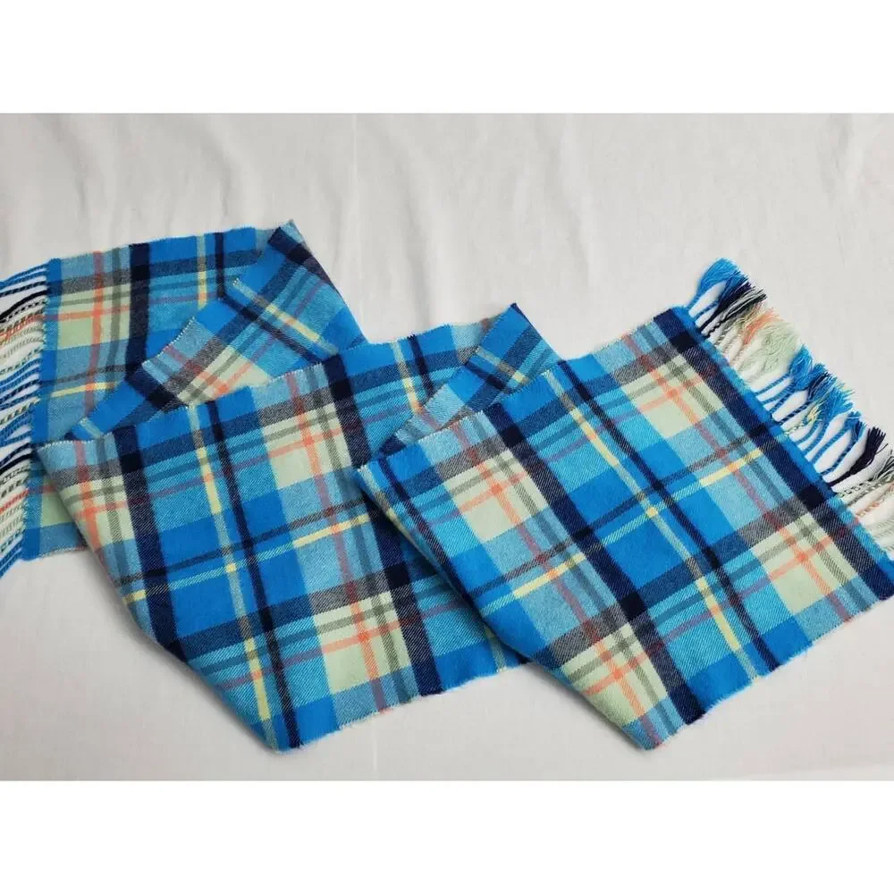 Softer Than Cashmere D&Y Scarf Plaid Blue Multicolor Fringe Warm Soft Fall